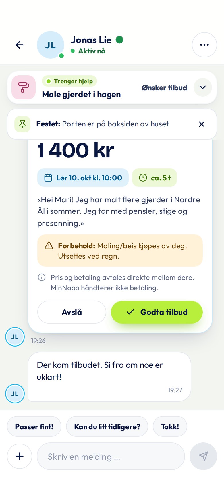 Chat med tilbud