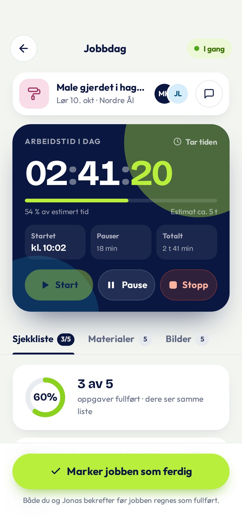 Jobbdag med Trygg tur i appen