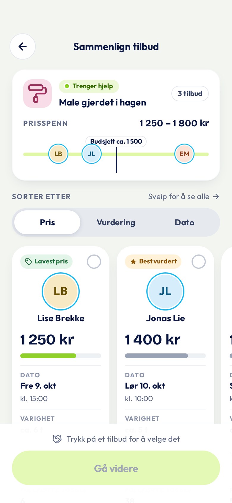 Sammenlign tilbud i appen