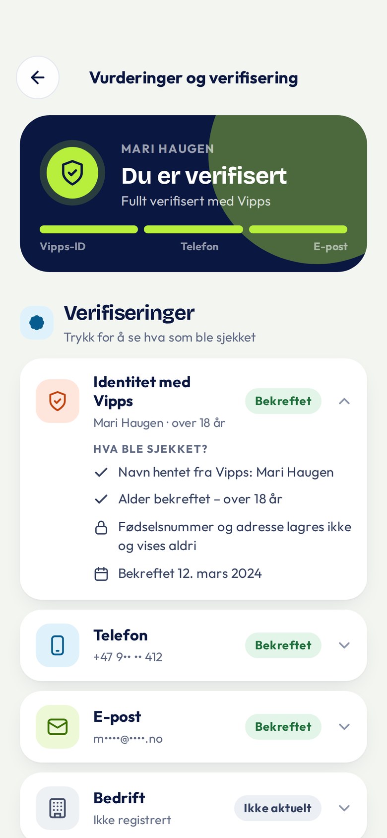Verifisering med Vipps